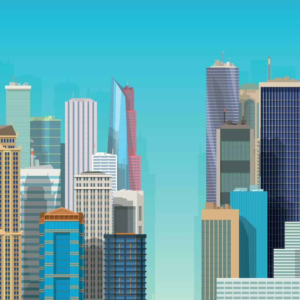 lot of colorful modern skyscrappers blue sky vector