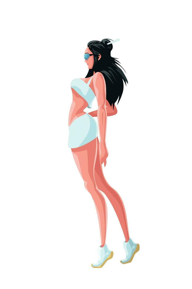 cartoon pretty tall model girl side view vector