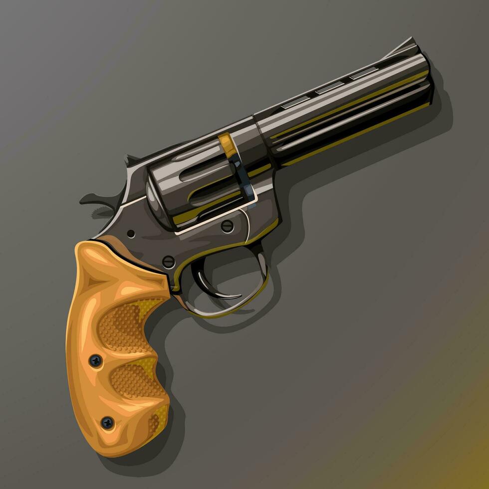 black revolver with wooden handle vector