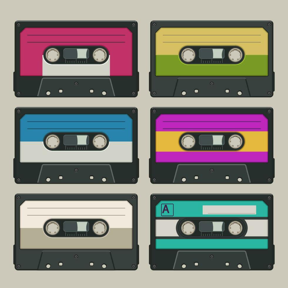 audio tapes set on grey vector