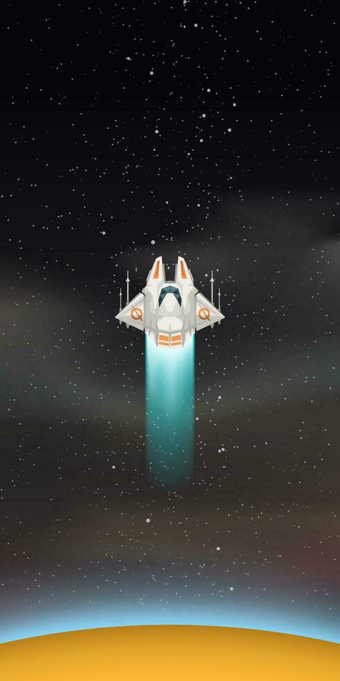 space ship flying around planet vector