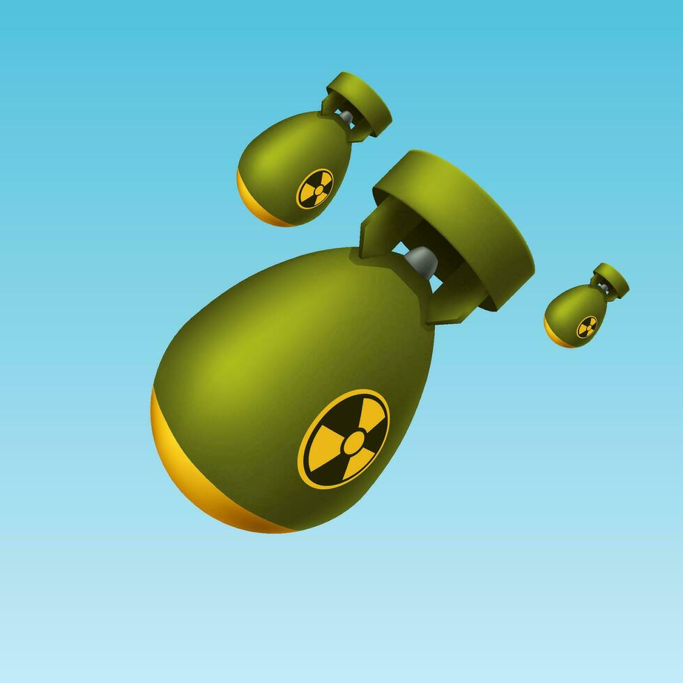 nuclear bombs attack on blue vector