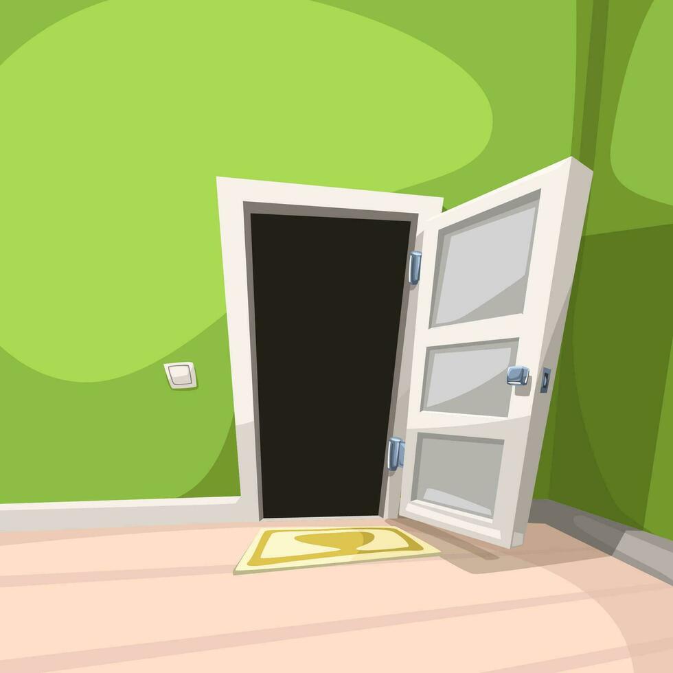 white opened door in green room vector