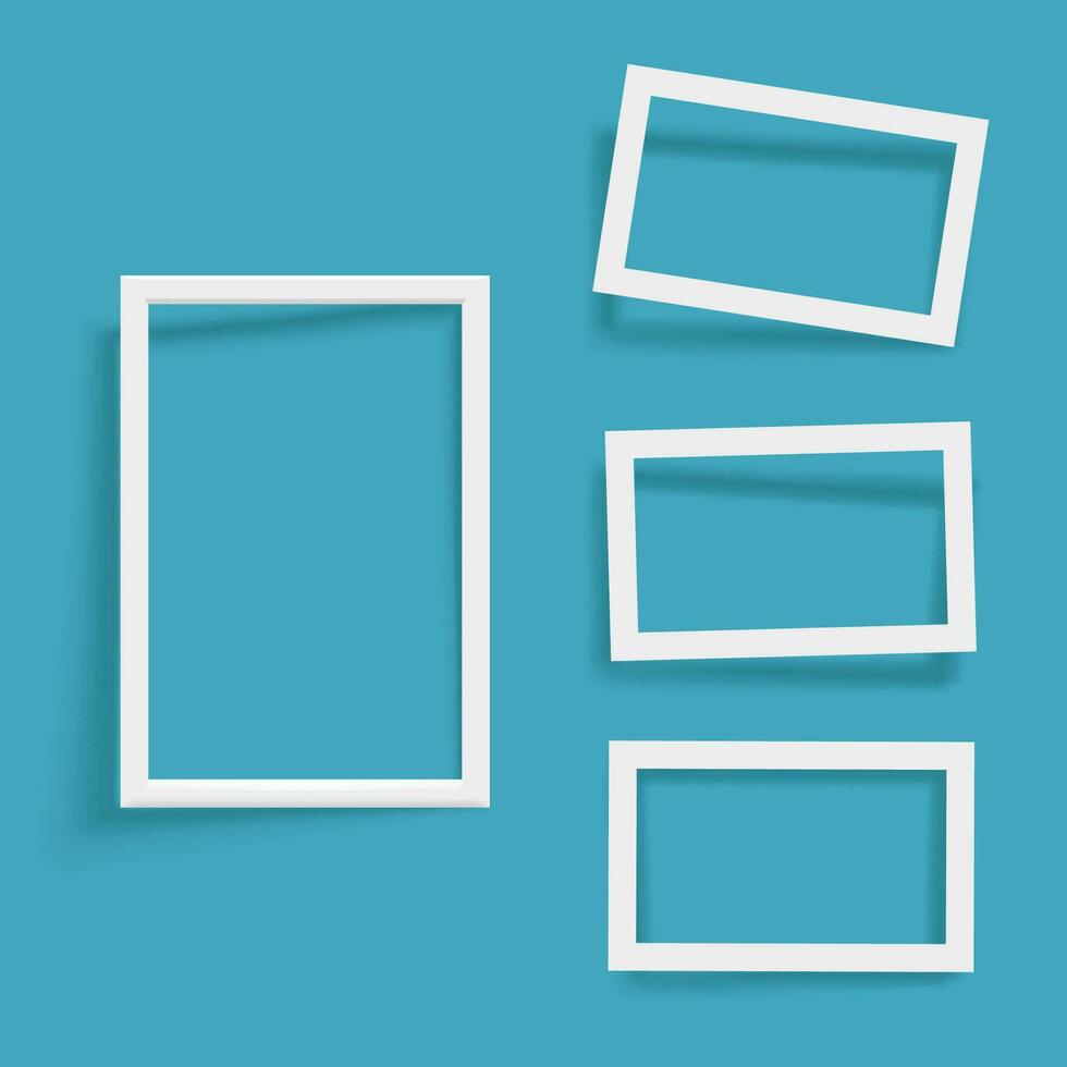 set of white frames on blue with shadow vector