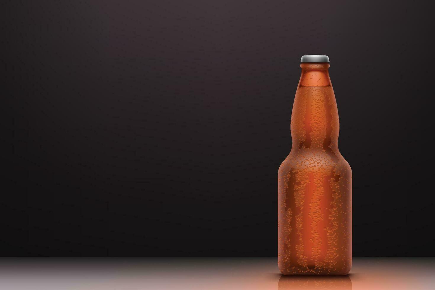 cold brown beer bottle with water drops vector