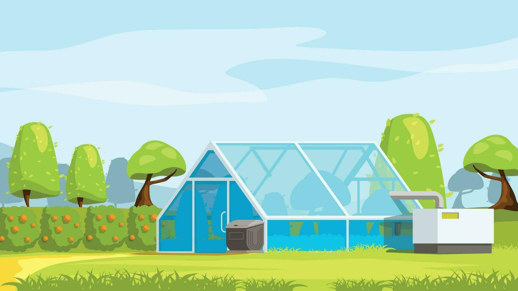 greenhouse in beautiful nature landscape vector