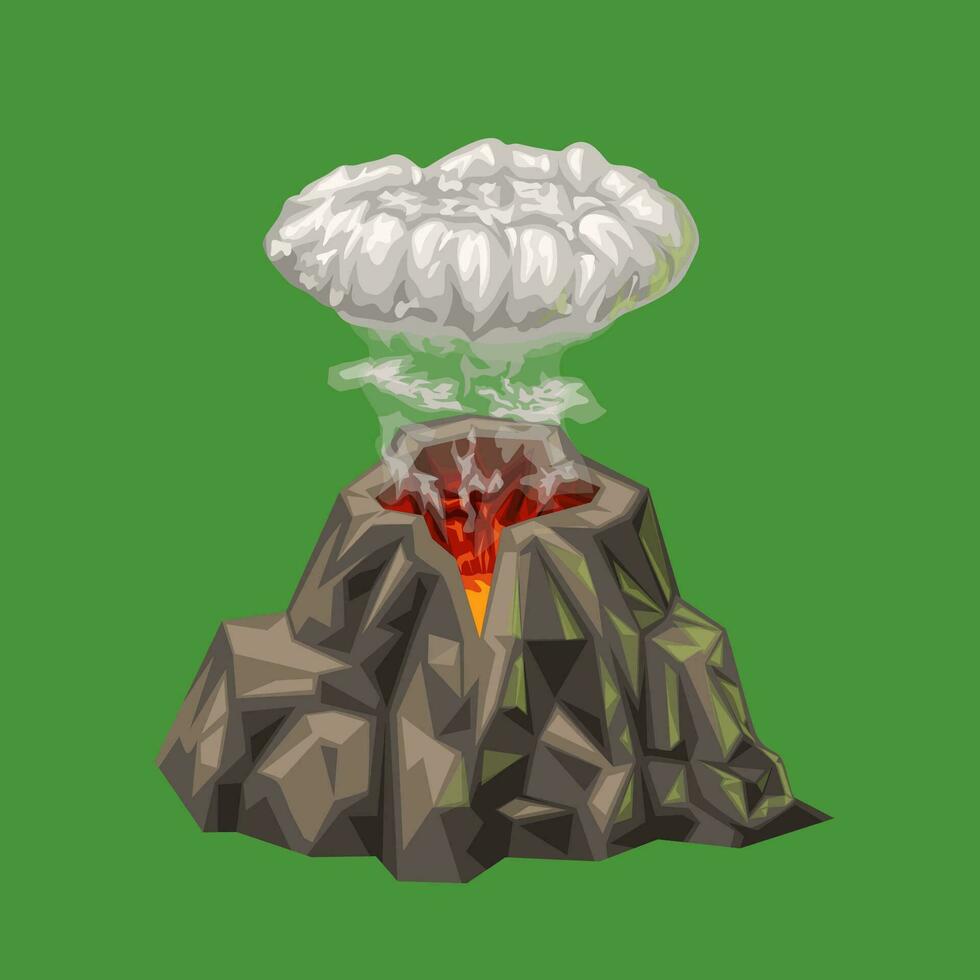 cartoon volcano isolated on green vector