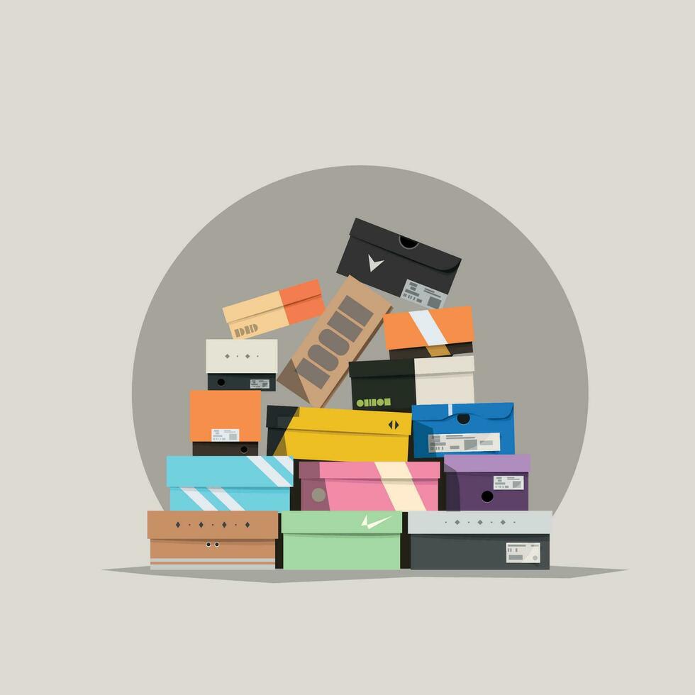 various shoe boxes lying in a pile vector