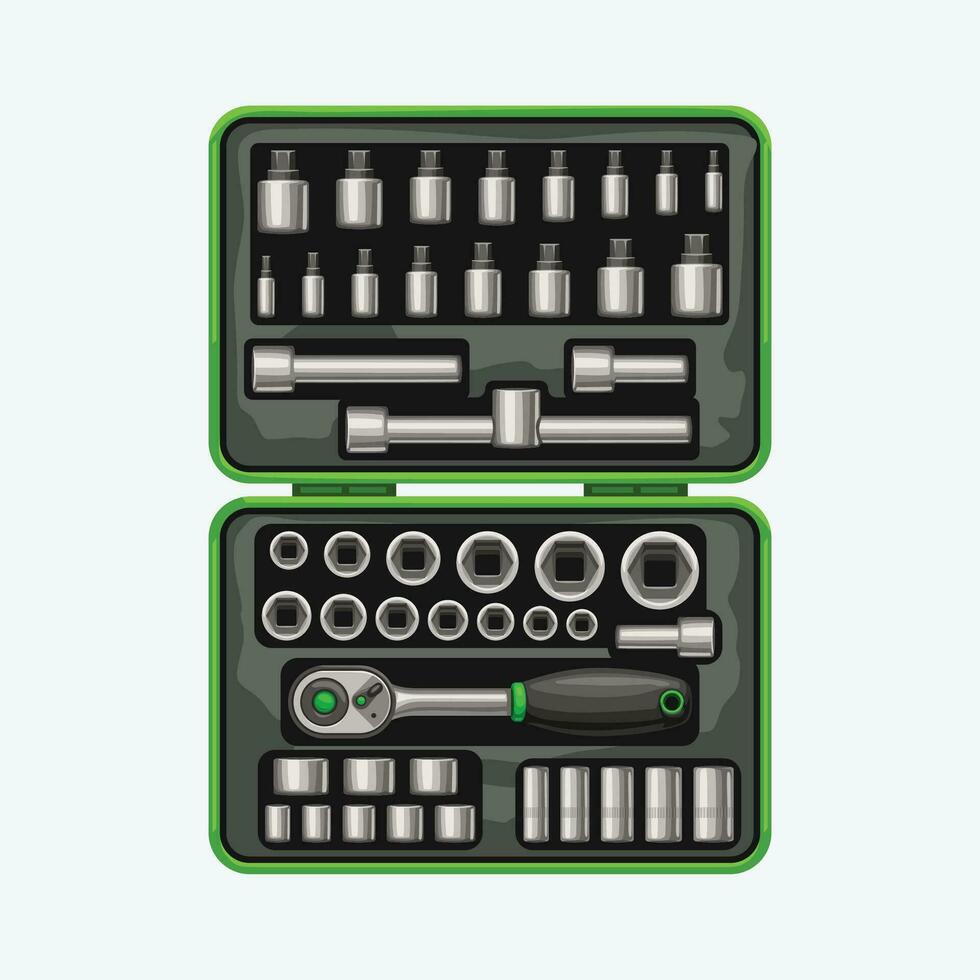 enchufe llave en herramienta caja vector