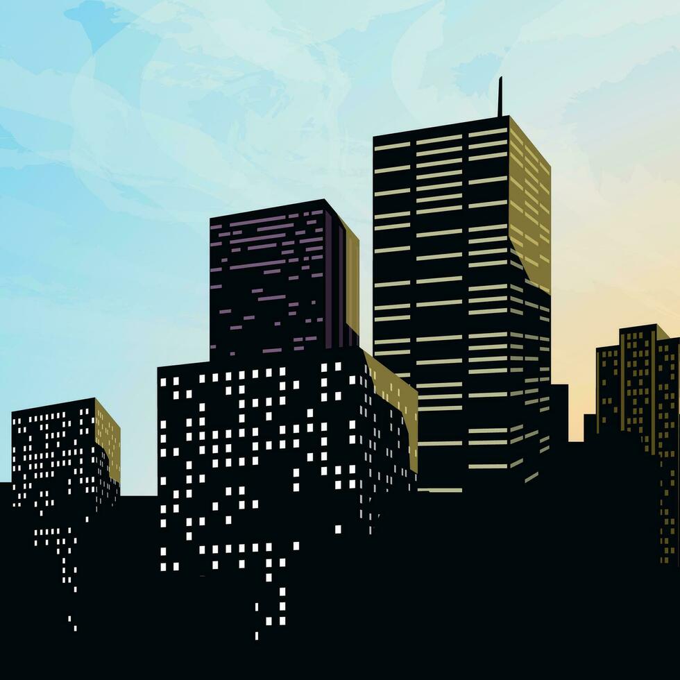 city with high buildings silhouette on sunset vector