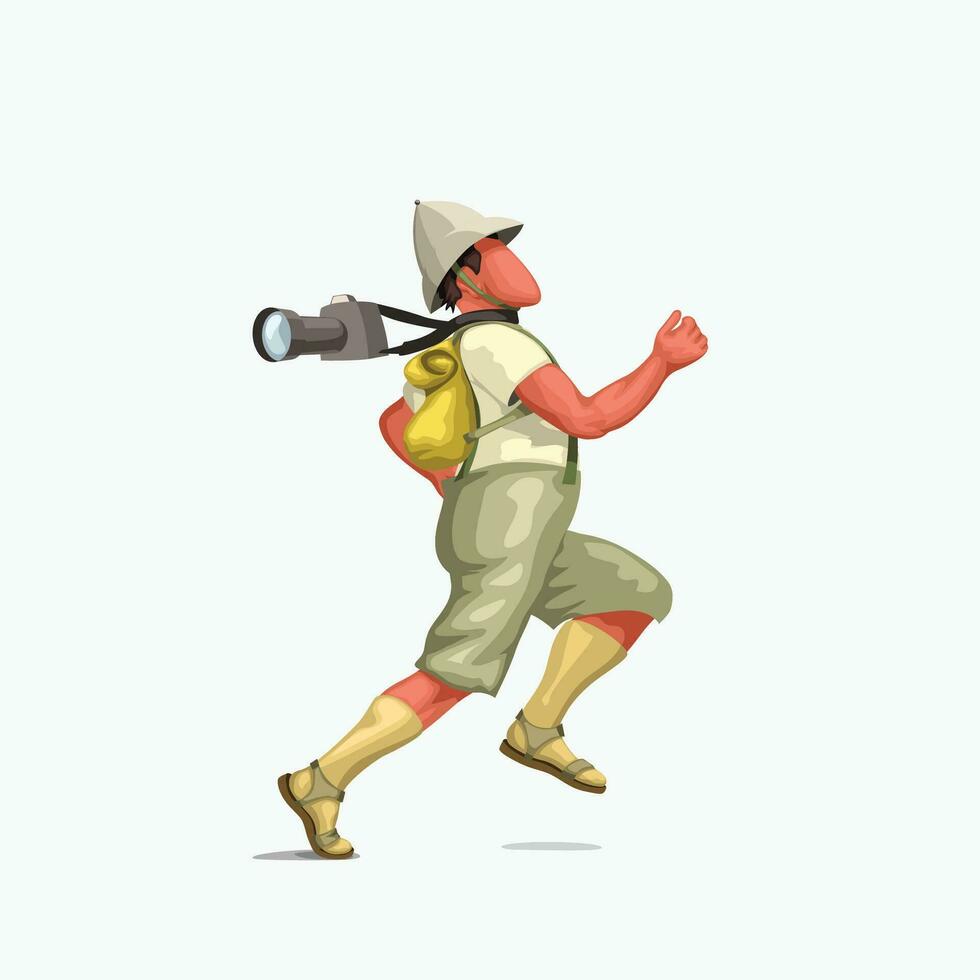 fast running tourist with camera side view vector