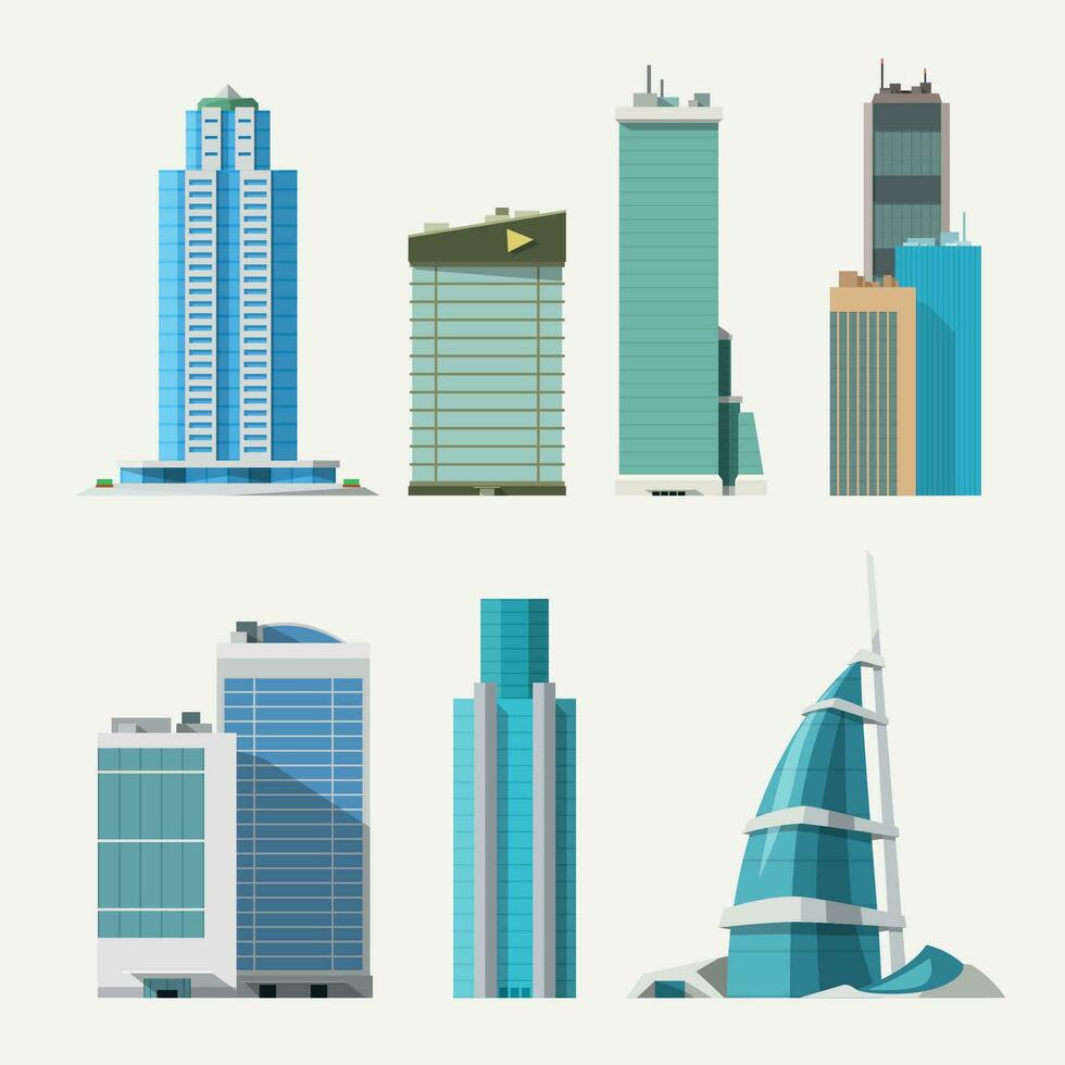 set of different high buildings on white vector