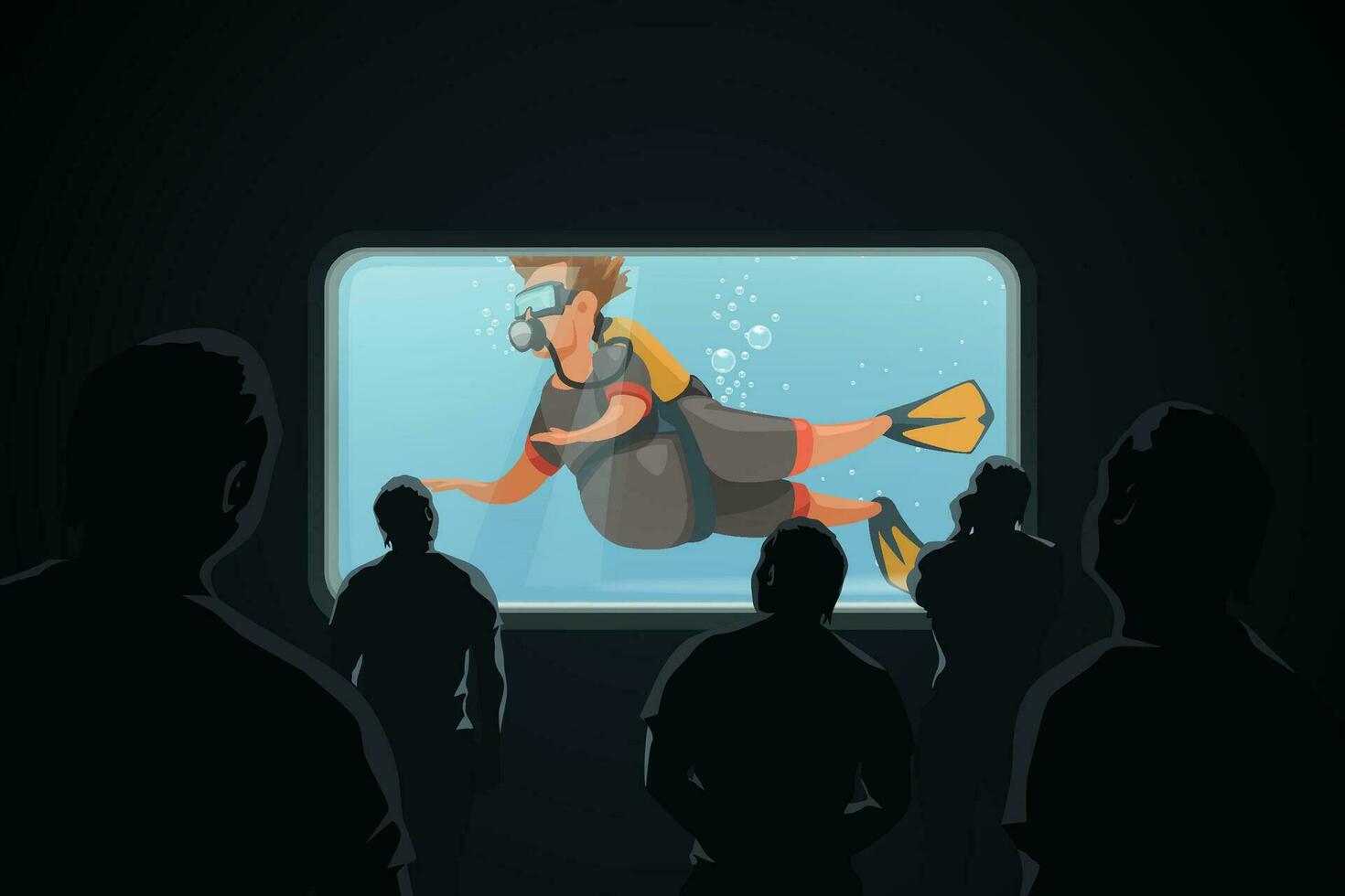 funny man wearing wetsuit and scuba diving vector