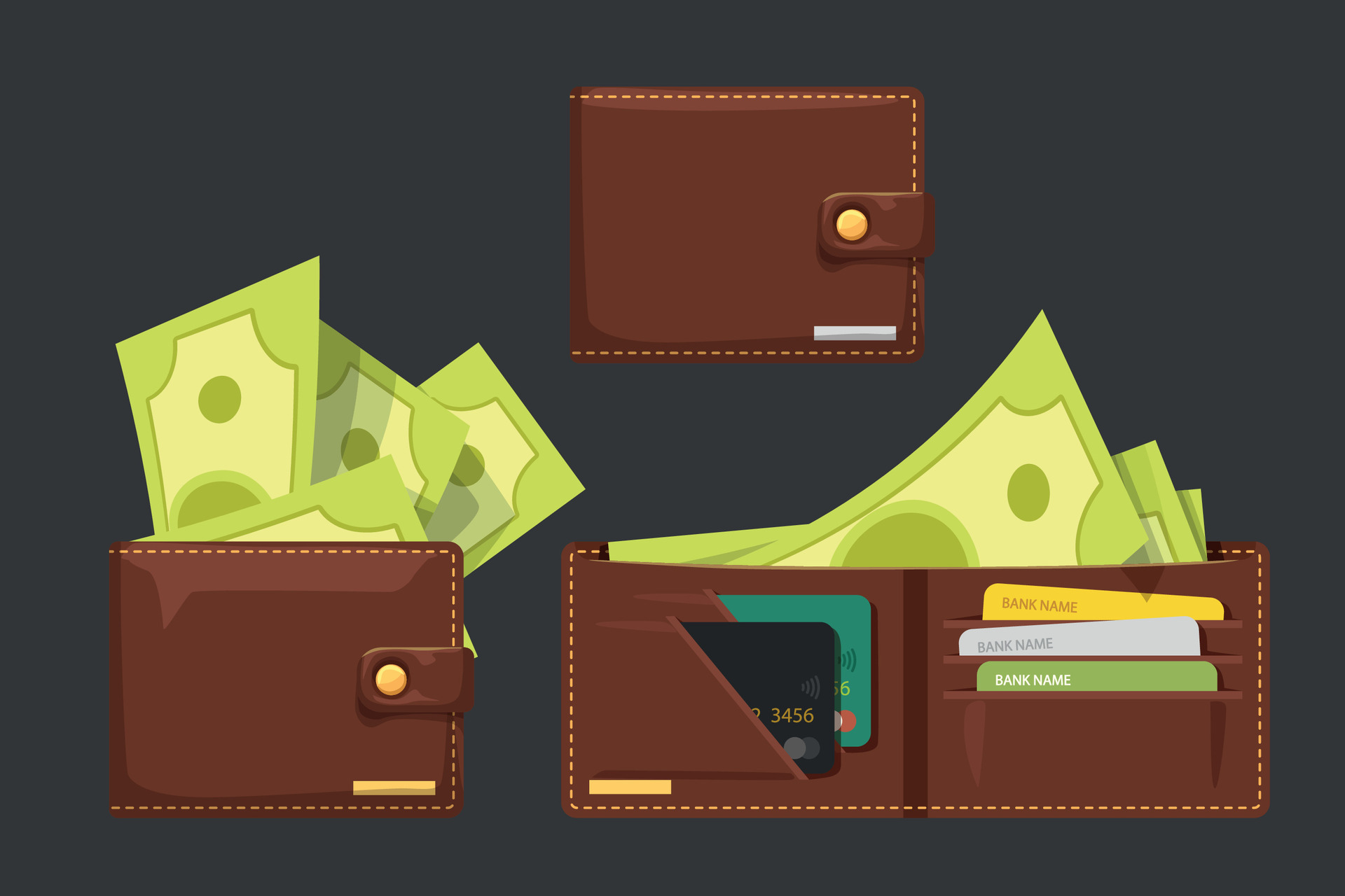 full of money brown color wallets set 26057984 Vector Art at Vecteezy