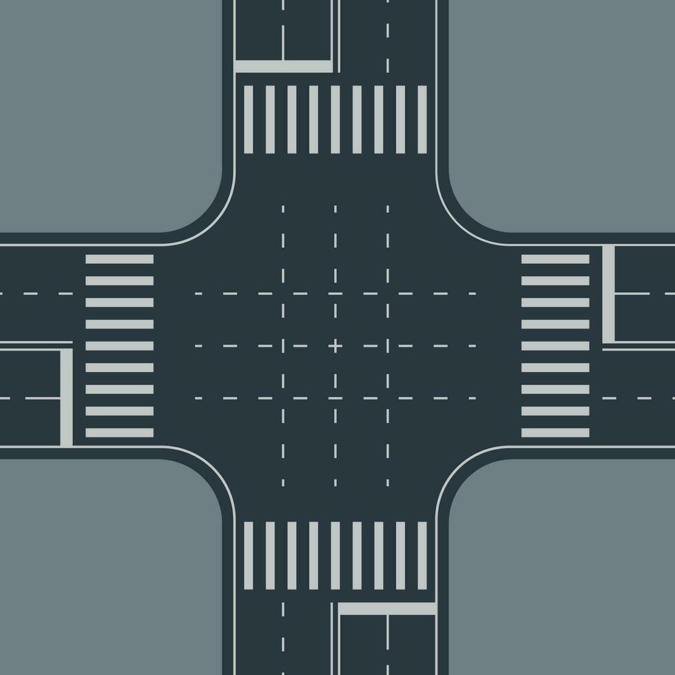 top view to crossroad on gray back vector