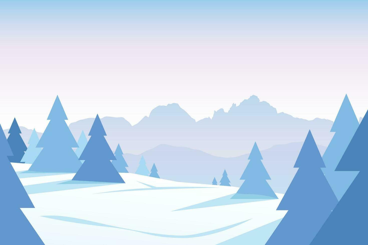 winter forest with mountain ridge at sunset vector