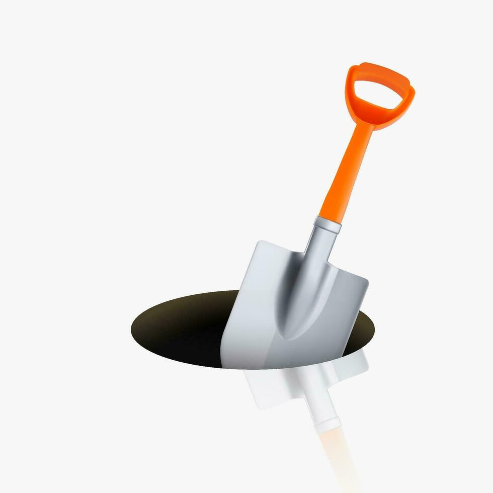 orange shovel in hole on white vector