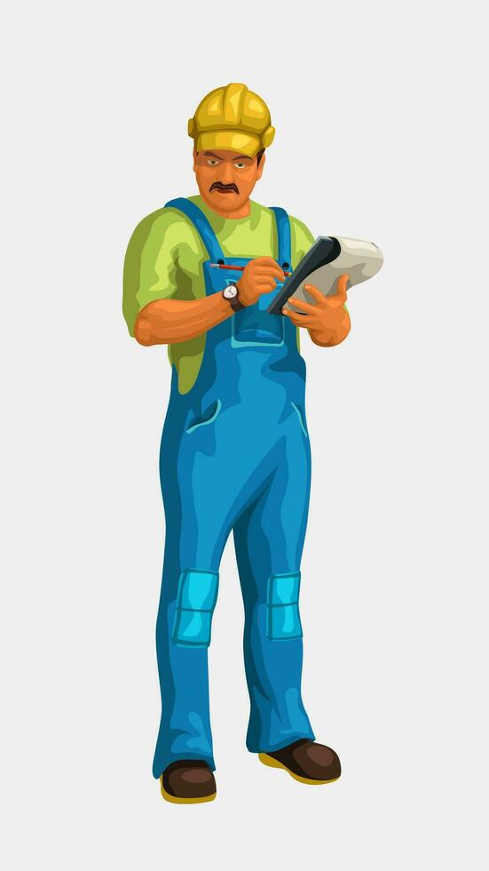 male storekeeper checking on tablet vector