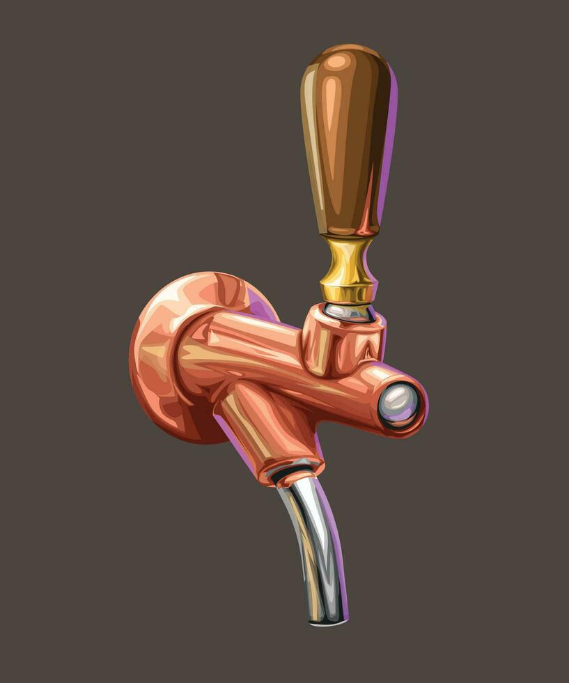 copper realistic brown beer tap on dark vector