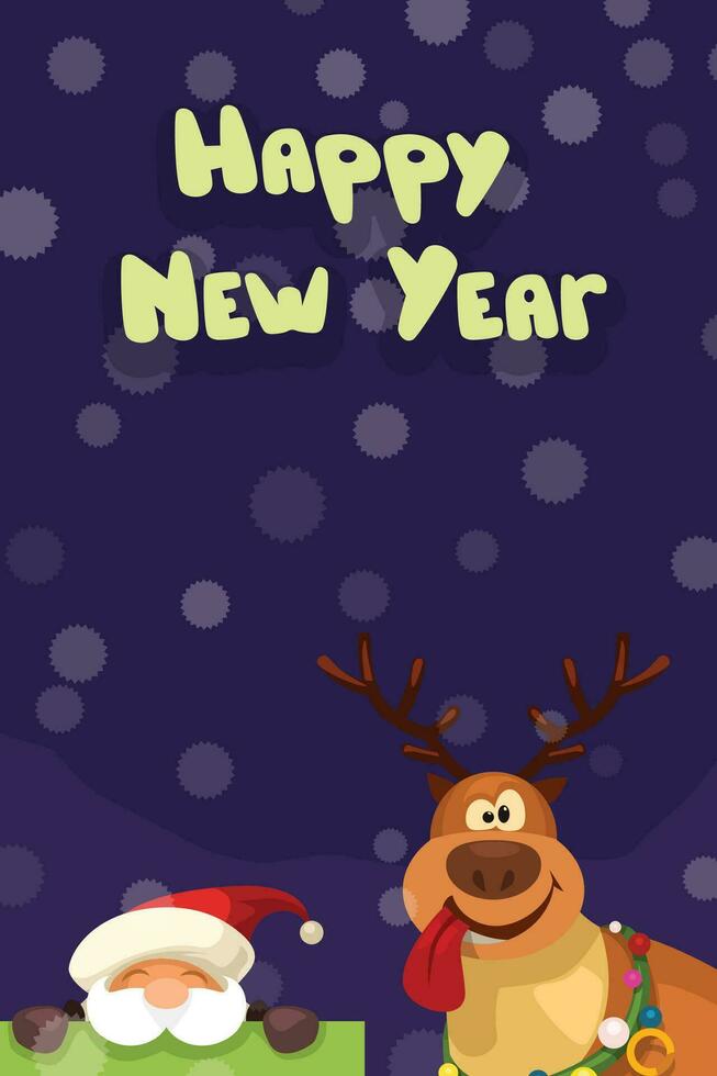 funny santa claus and reindeer cartoon characters vector