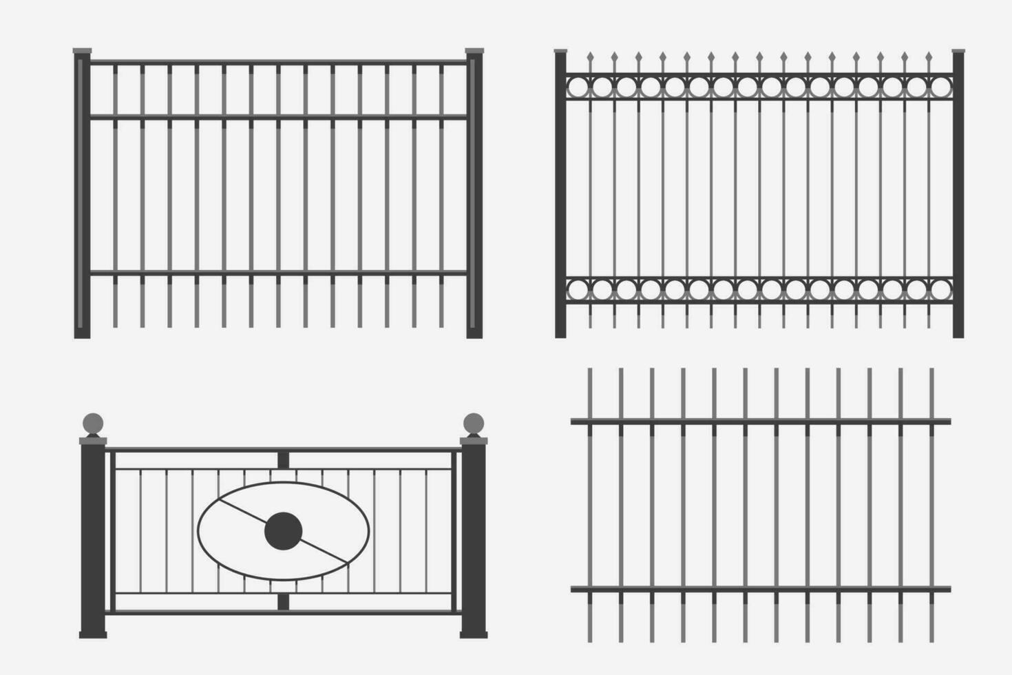flat design metal fence set vector