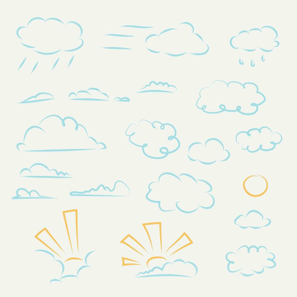 hand draw style set of lineart clouds vector
