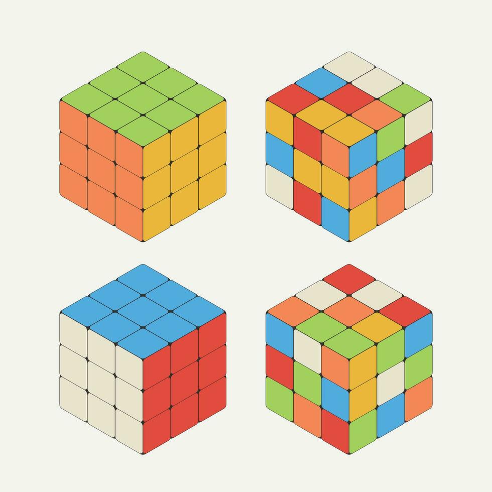 rubik cubes in set isometric on white vector