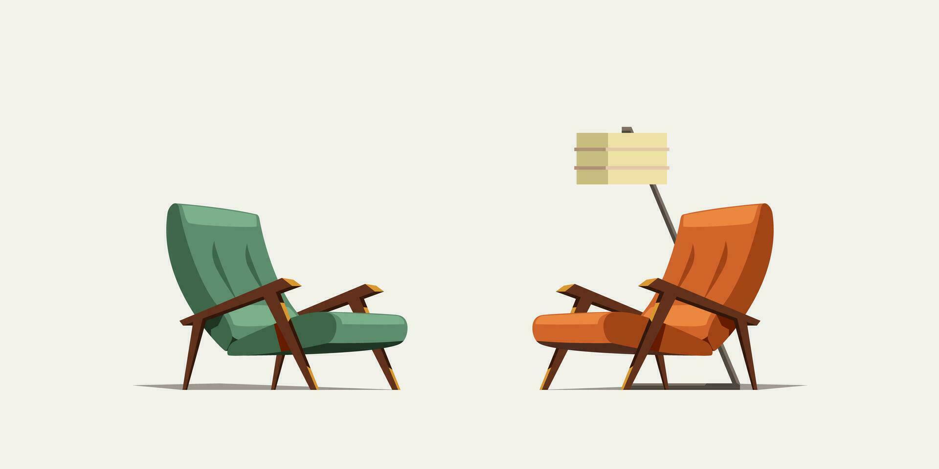 dos antiguo moderno sillones con lámpara vector