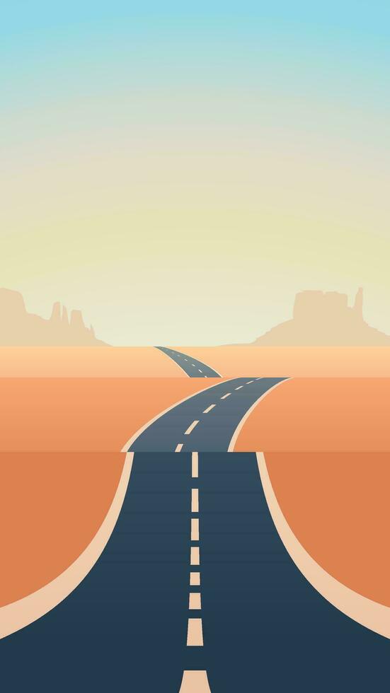 blue asphalt long road through sand desert vector