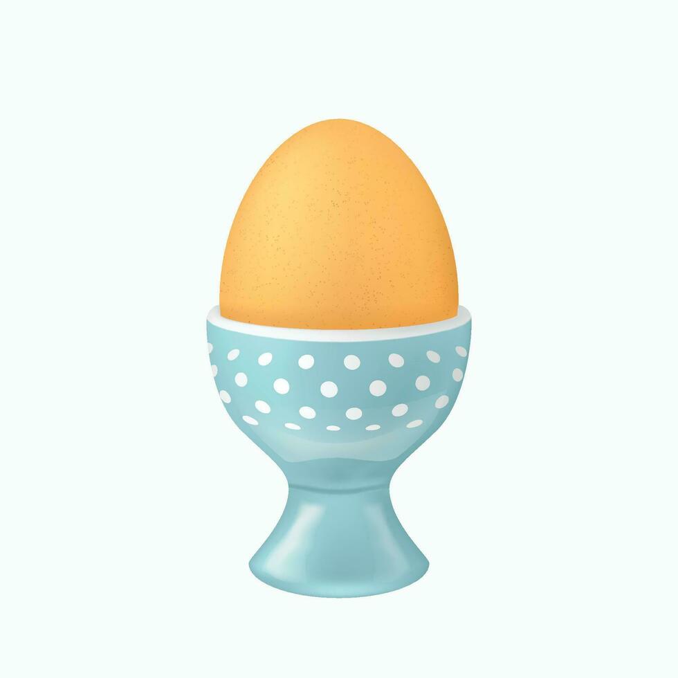 brown egg in blue eggcup on white vector