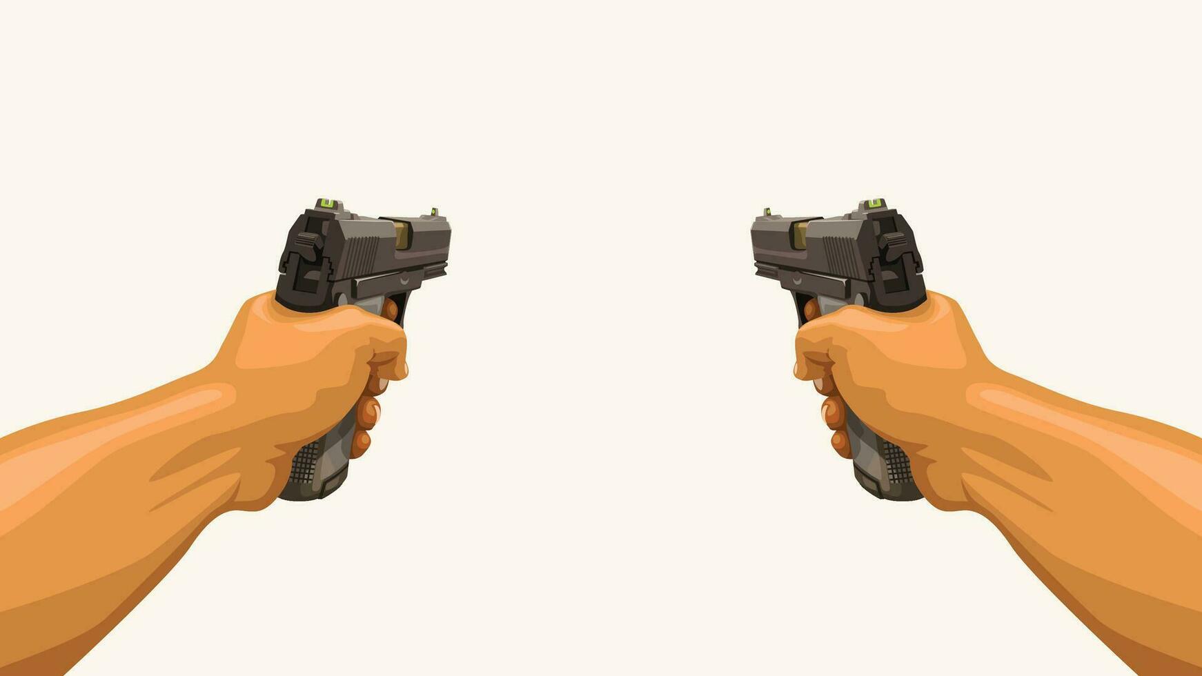 male hands holding two guns vector