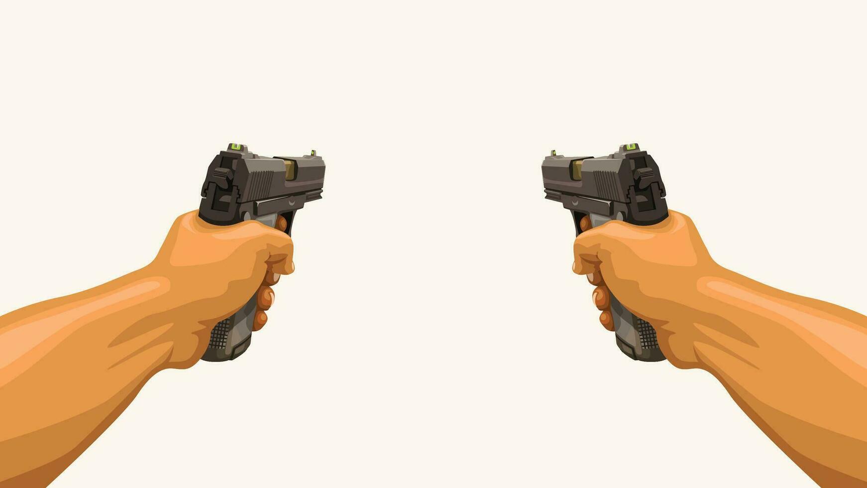 male hands holding two guns vector