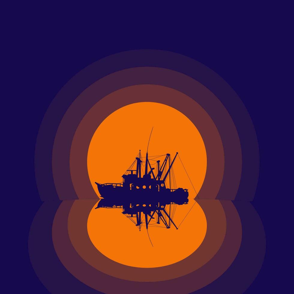 fishing boat silhouette with reflection vector