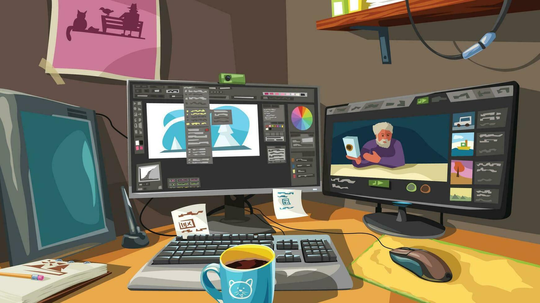 colorful image of professional digital artist workspace vector