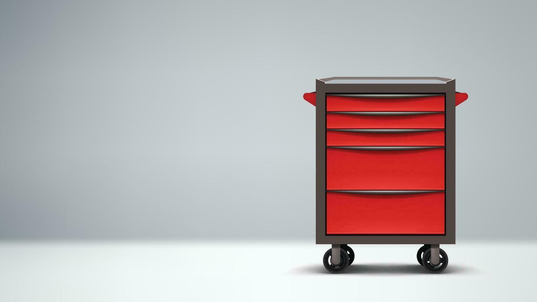 red color metal tools cabinet on gray vector