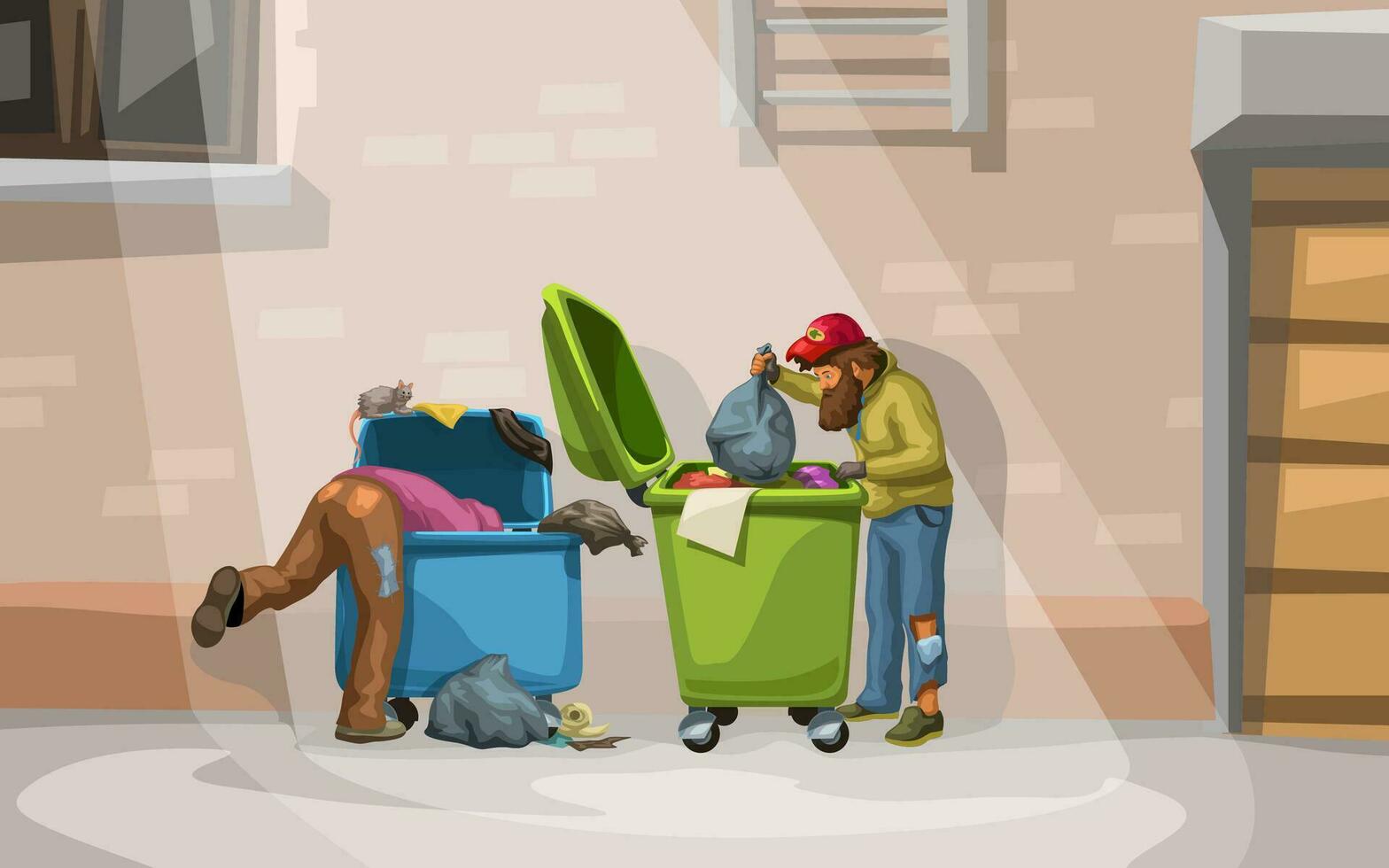 couple homeless searching in containers vector