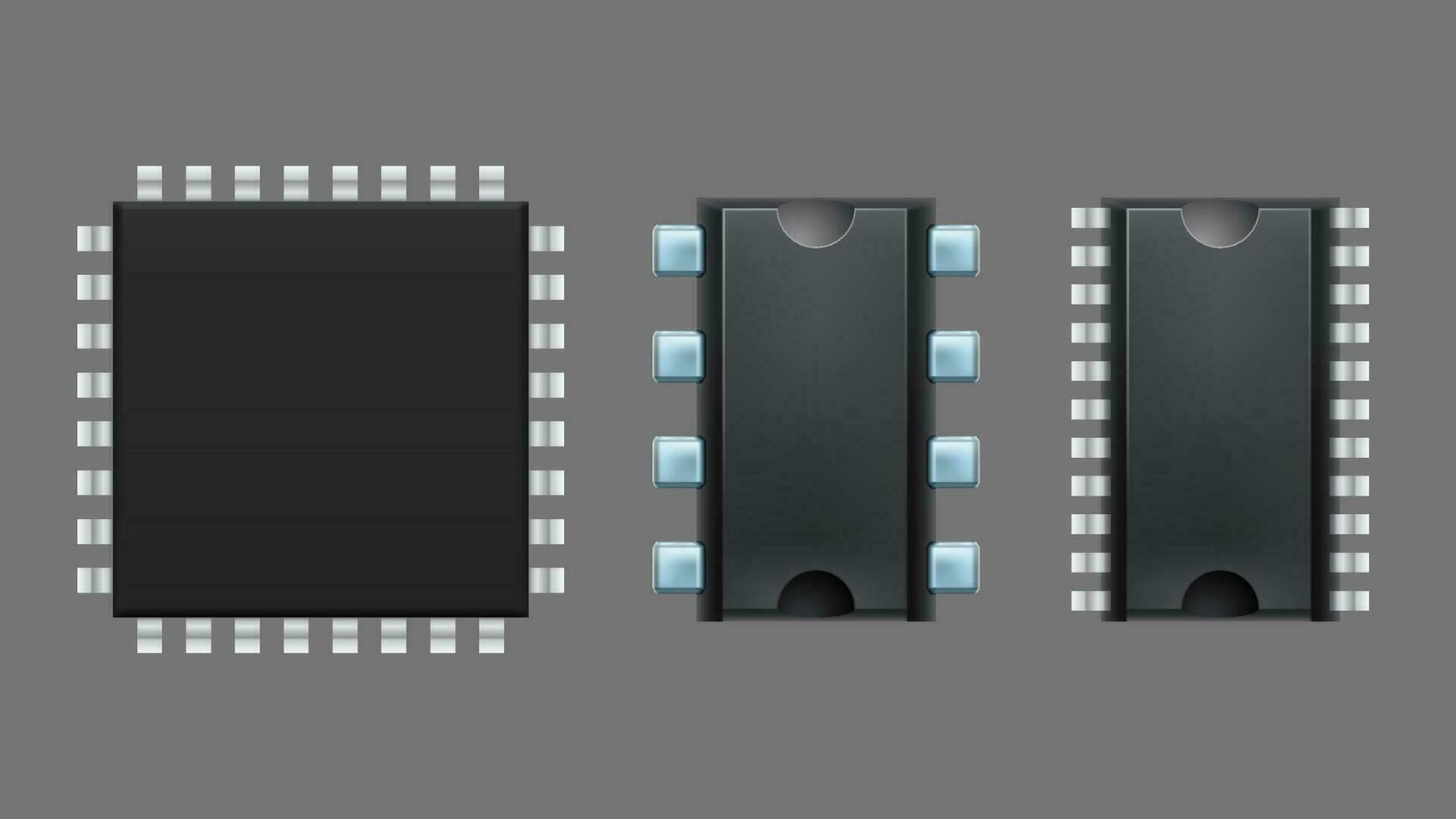 set micro chips on grey vector