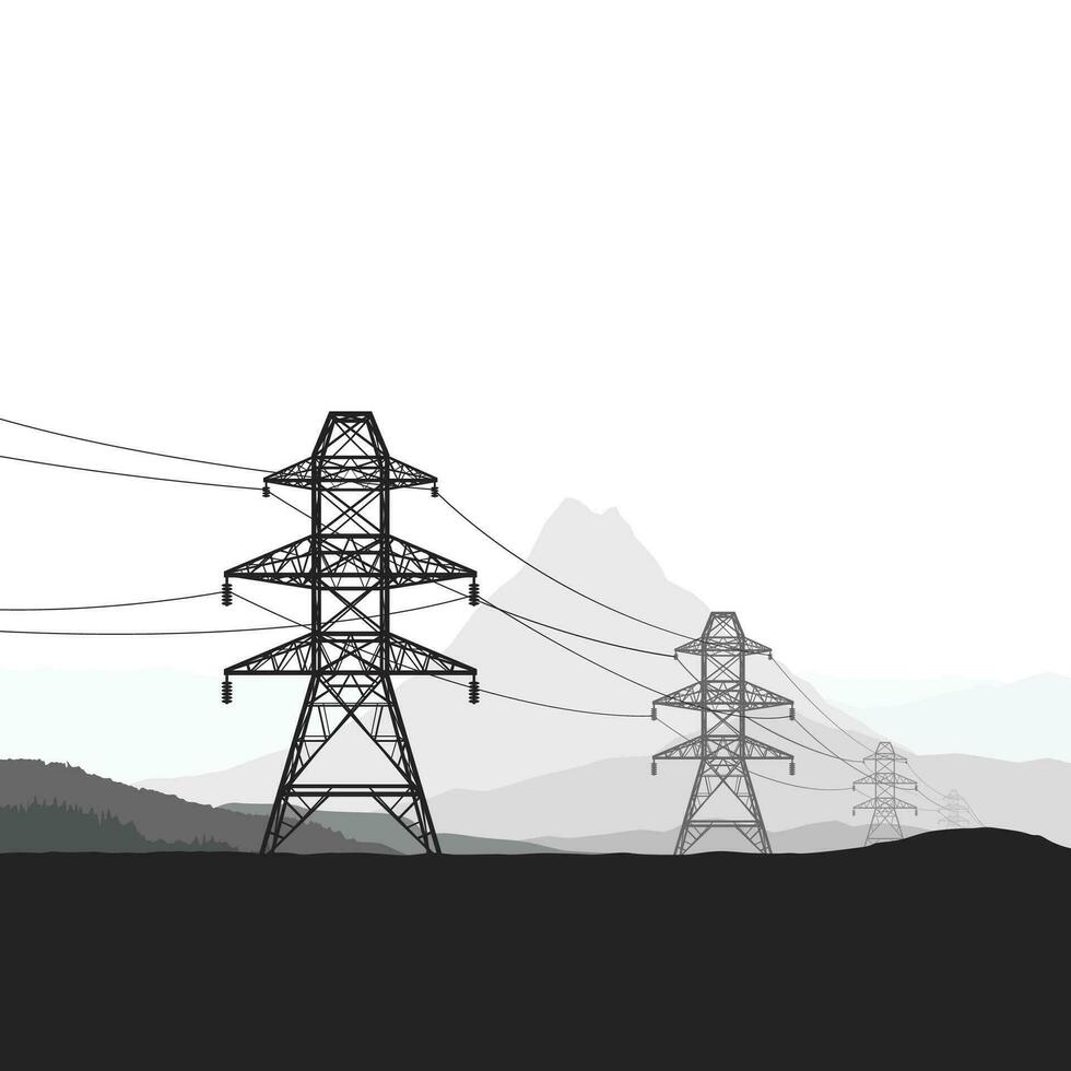 image of electric towers in nature silhouette vector