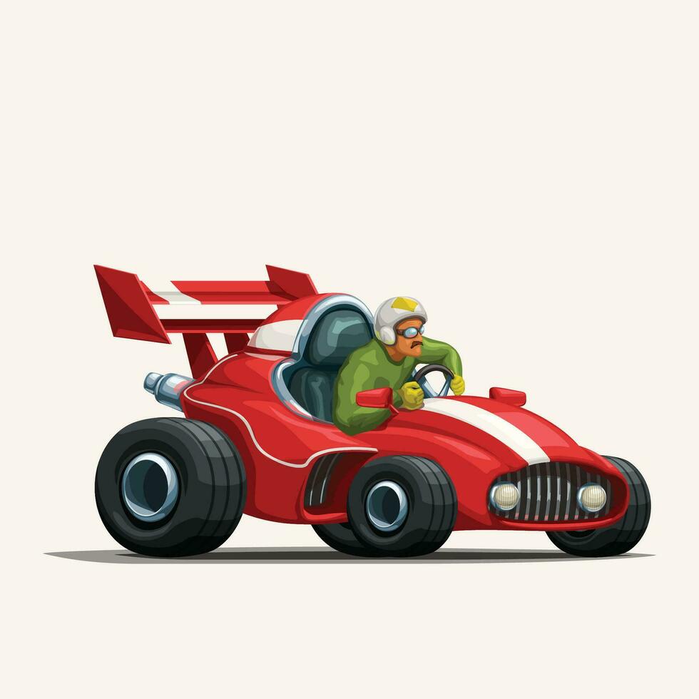 retro dibujos animados carreras coche en blanco vector