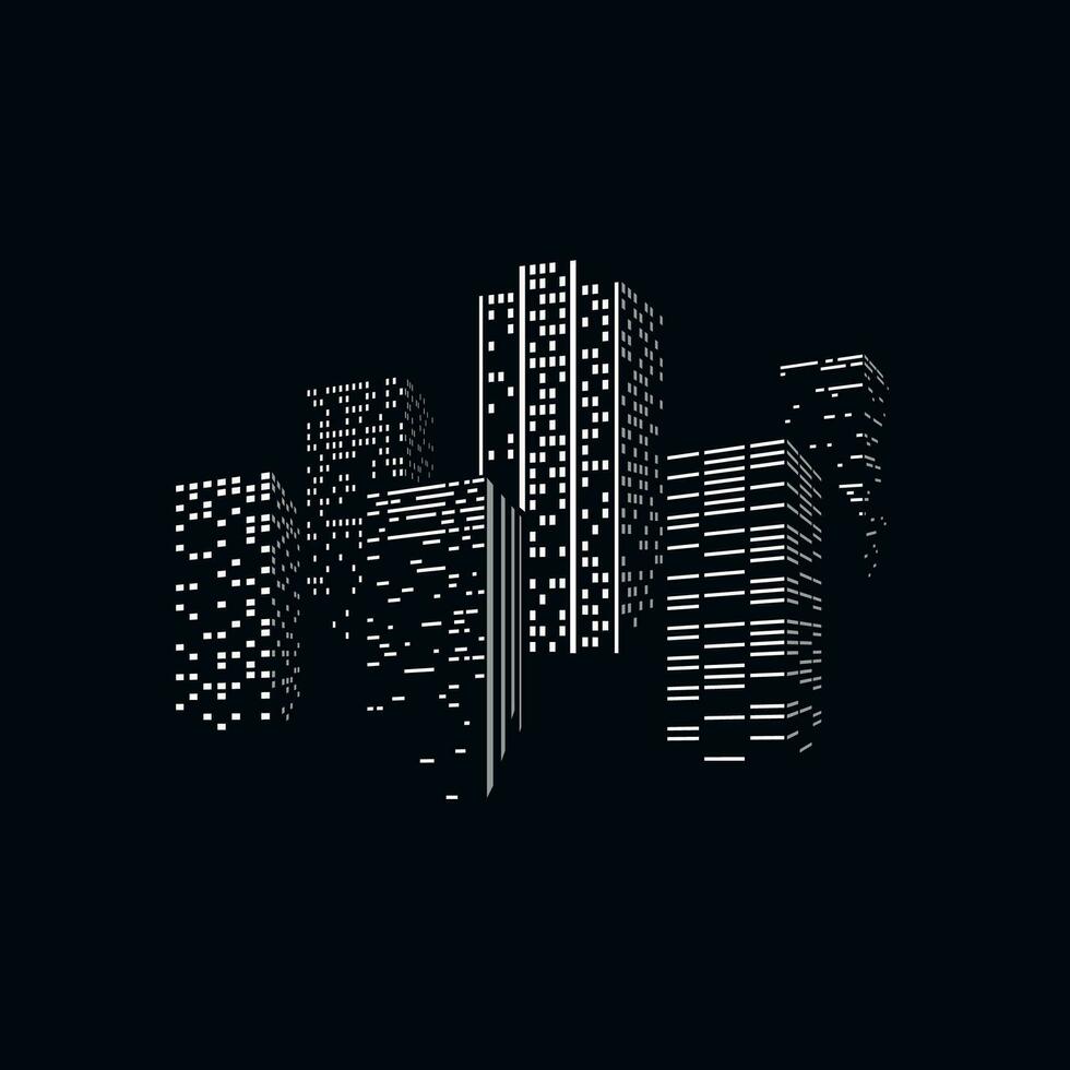 city skyscrappers skyline silhouette on dark back vector