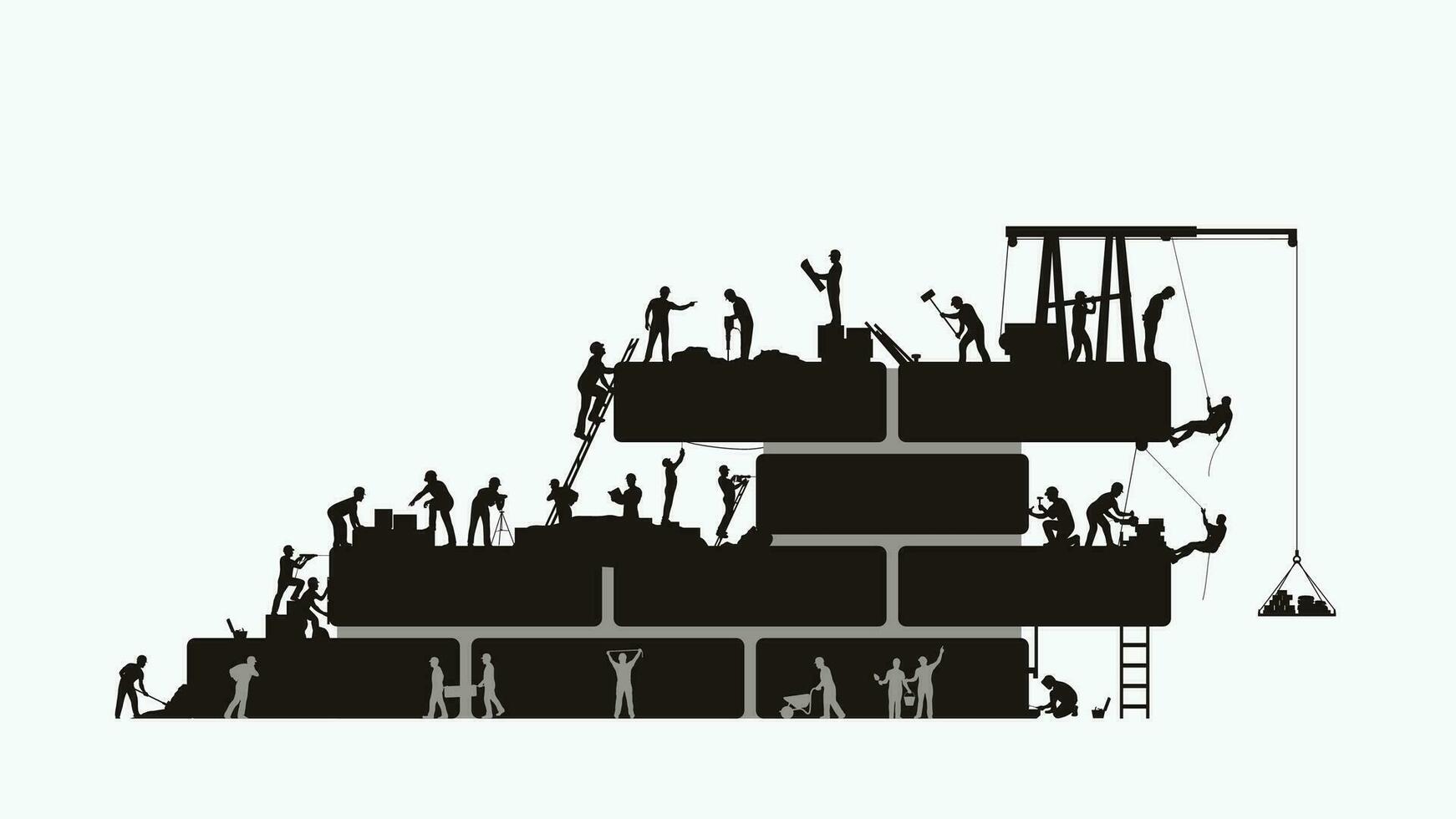 builders silhouette working on construction on white vector