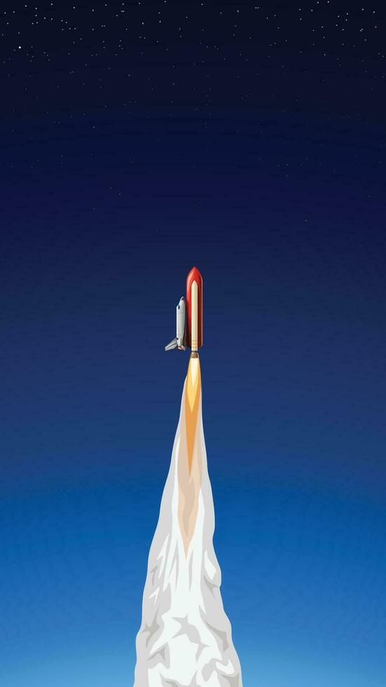 white shuttle take off with red booster vector