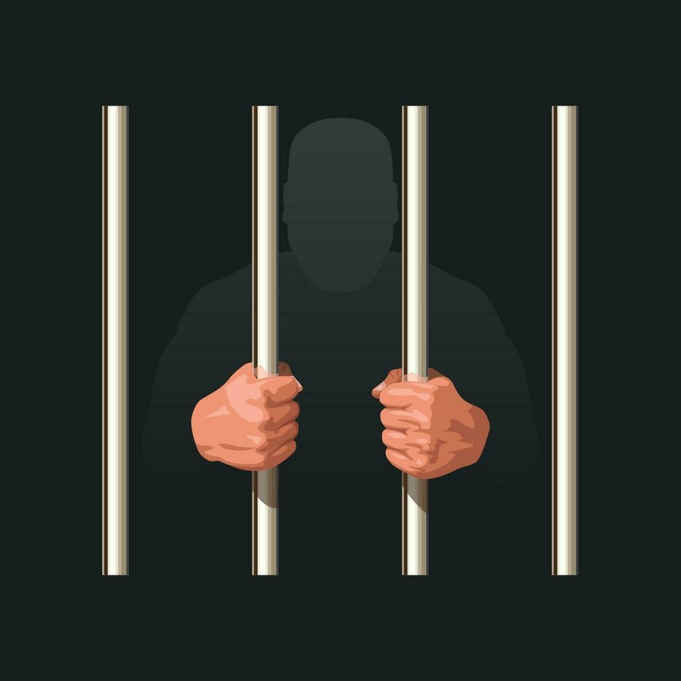 hands of prisoner holding metal jail bars vector