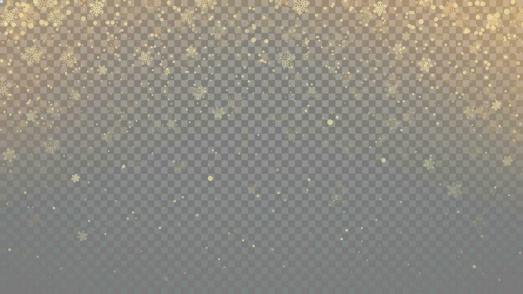 gold color realistic transparent snowflakes at snowfall vector