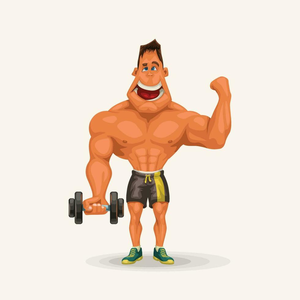 cartoon bodybuilder pumping biceps vector