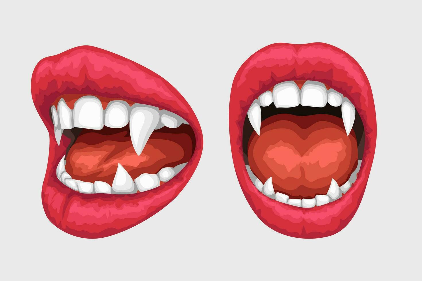 vampire lips white teeth set vector
