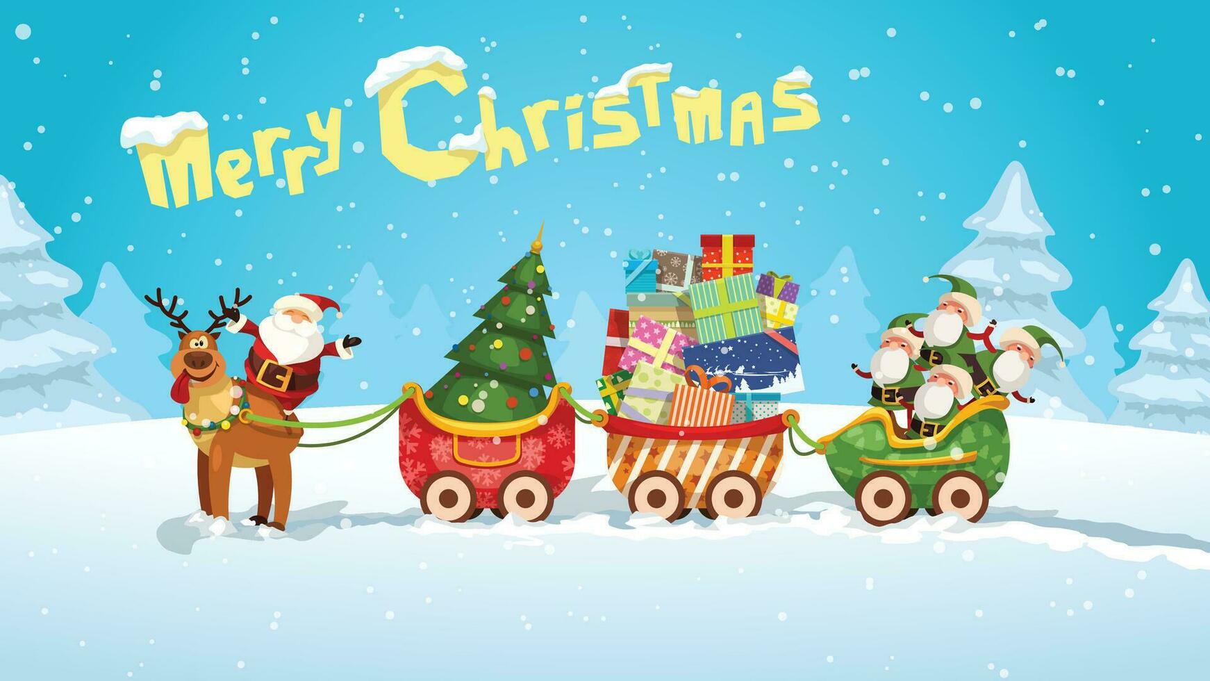 cartoon santa claus sleigh in the woods vector