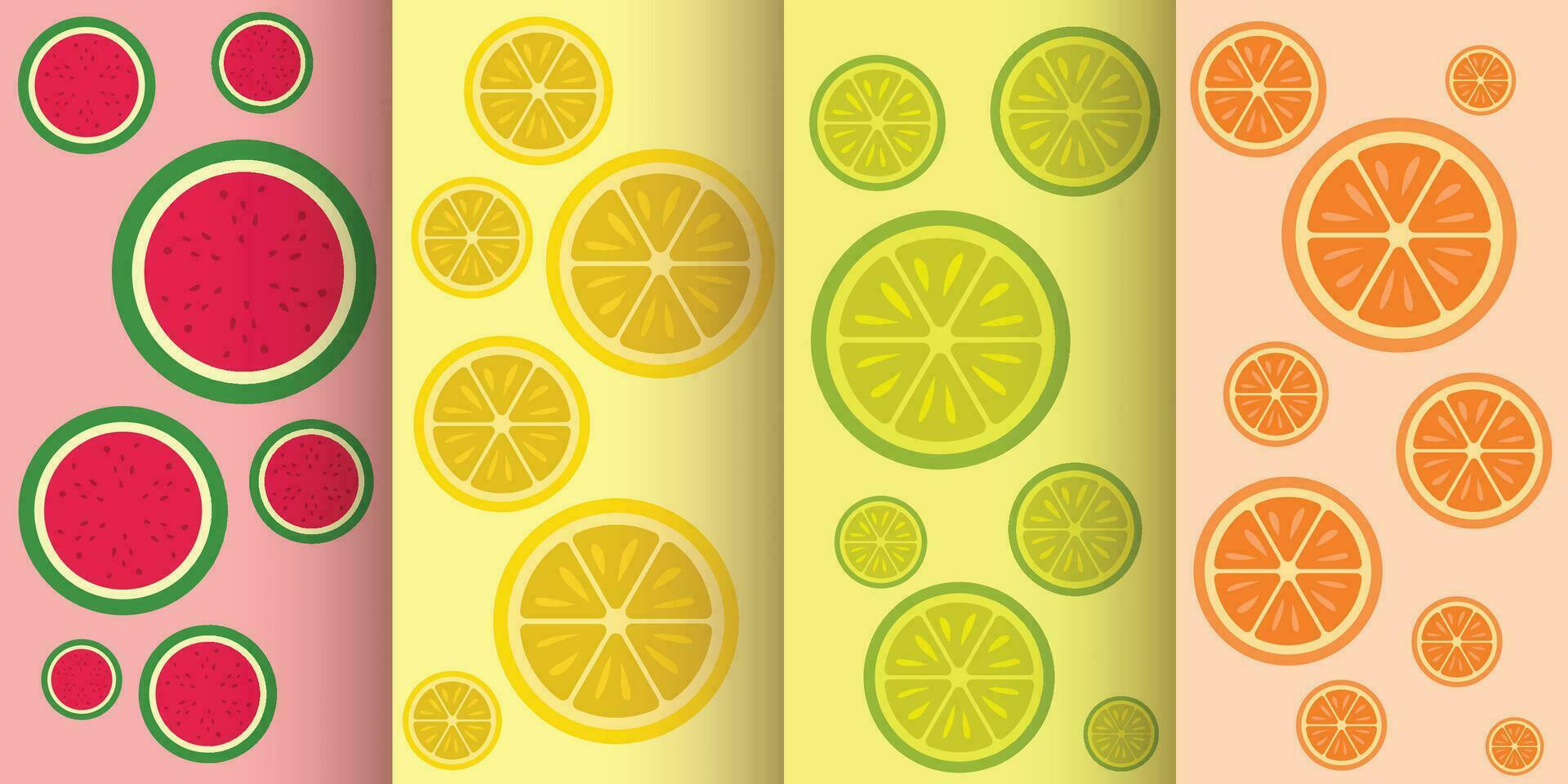 set of various flat fruit seamless patterns vector