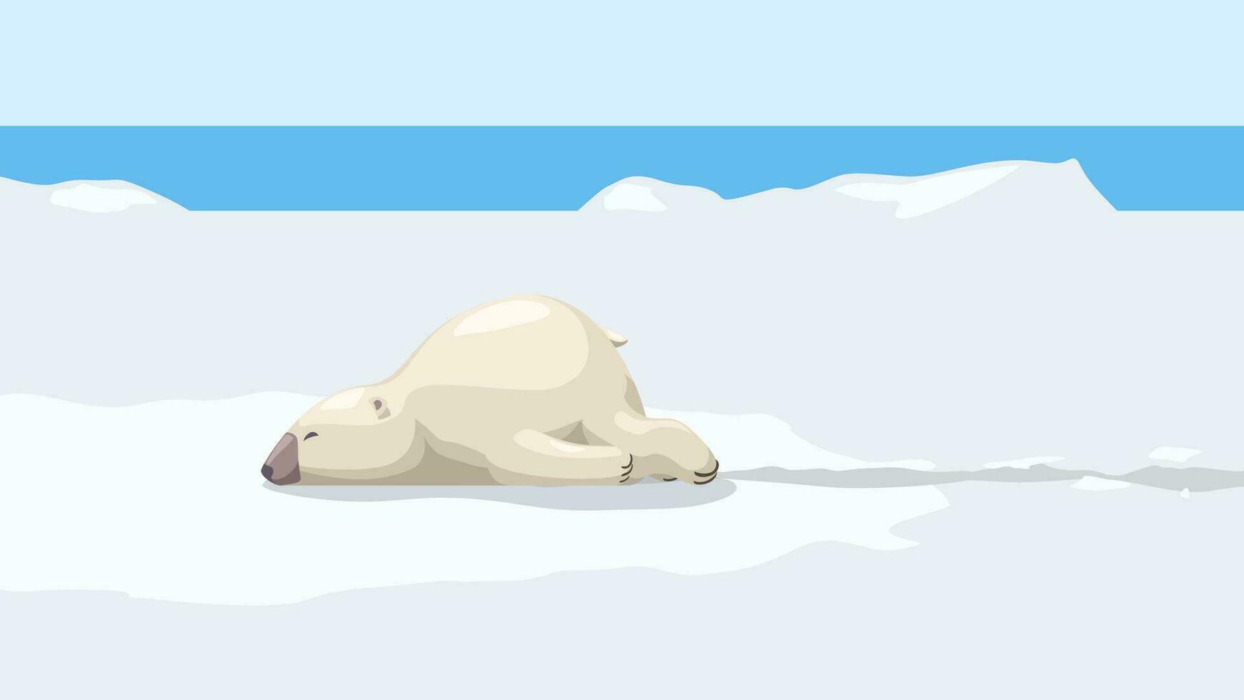cute fun white bear on snow vector