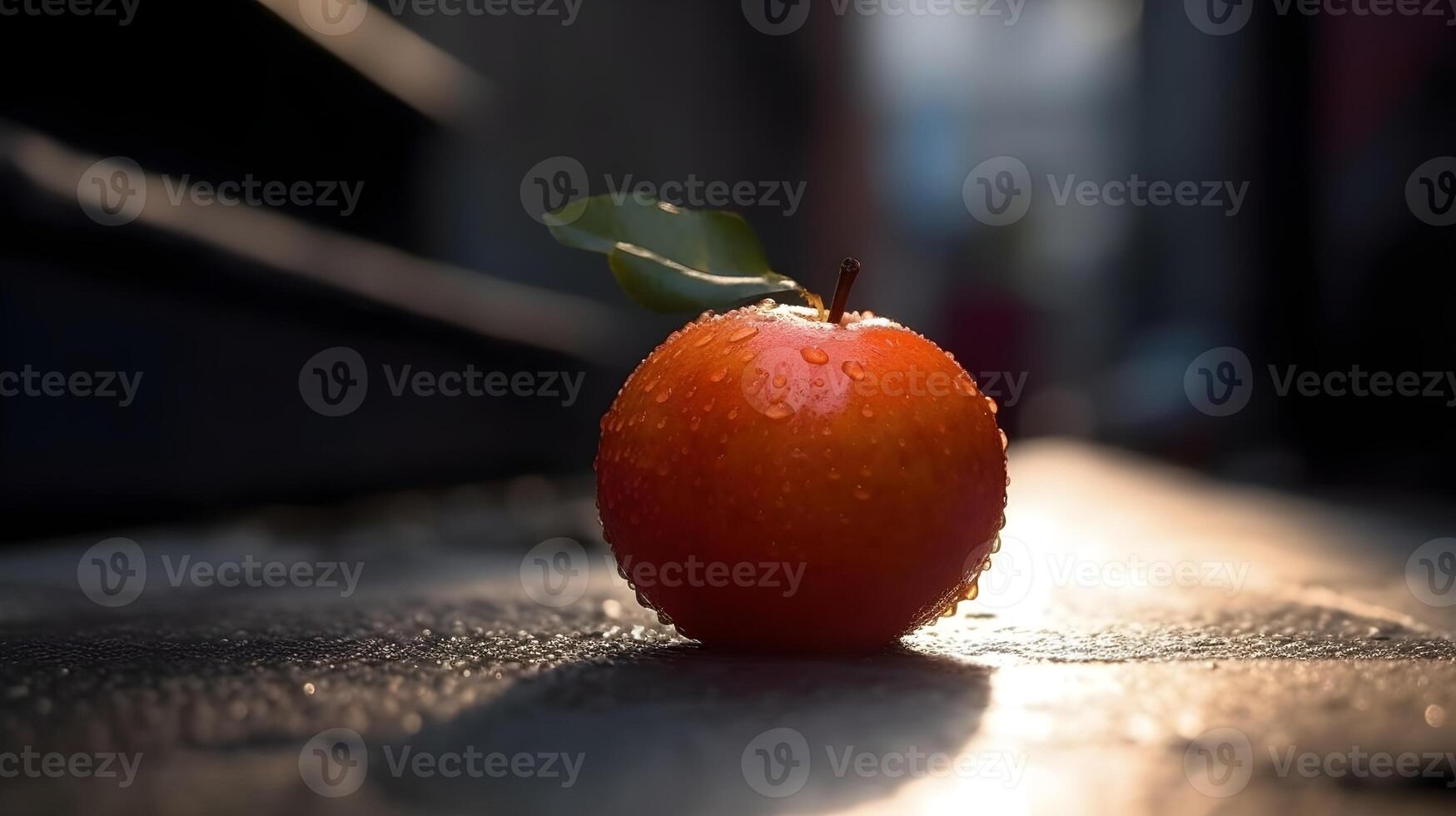 A perfect wet orange fruit on the ground city view or downtown view look fresh, a concept for commercial and advertisement. photo